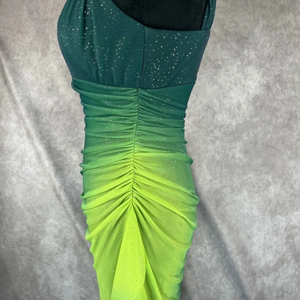 Vtg 90s‎ Y2K Fairy Prom Gown S Green Ombré Overlay Rhinestones Mermaid Dress USA